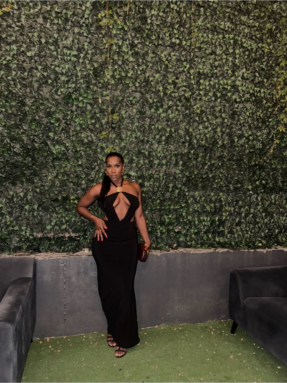 Club L London Black Strapless Cutout Evening Gown
